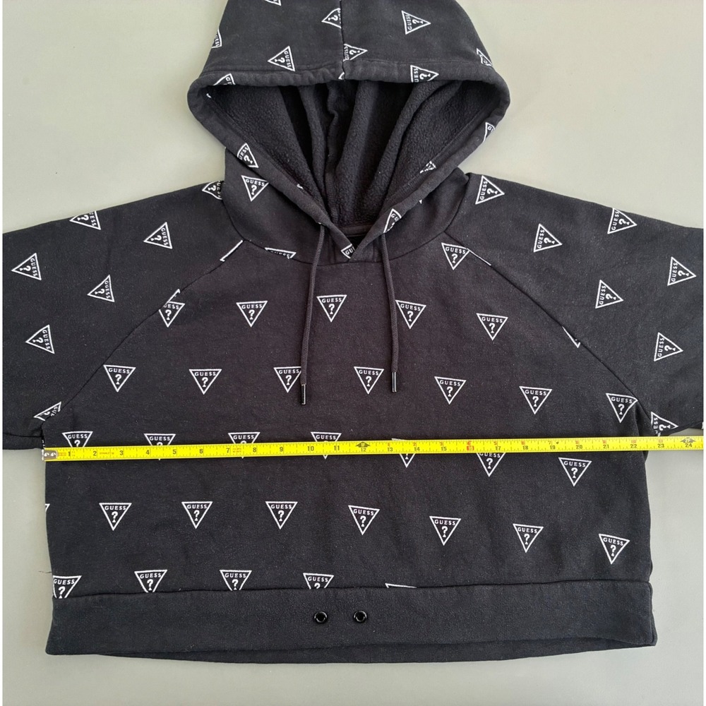 Guess Los Angeles Women XL Cropped Hoodie Black All Over Logo Print Y2K - Picture 4 of 6